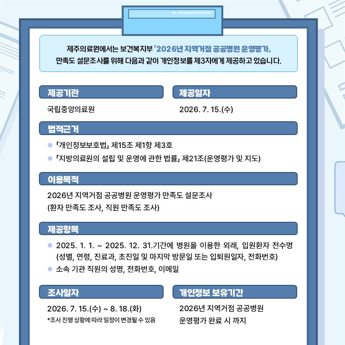 2026 지역거점 공공병원 운영평가 만족도 설문조사를 위한 개인정보 제3자 제공안내